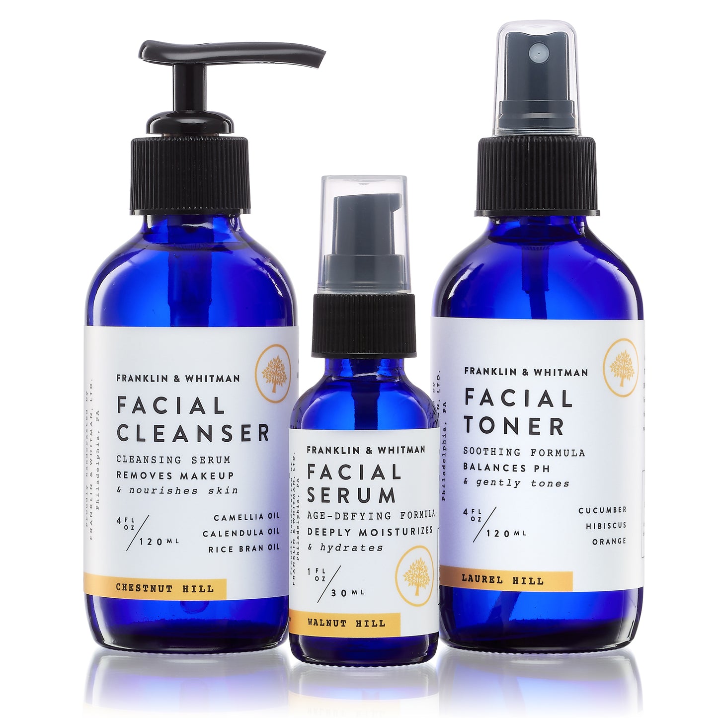 Vegan, plant based, cruelty free Daily Face Care Kit bottles for skin care