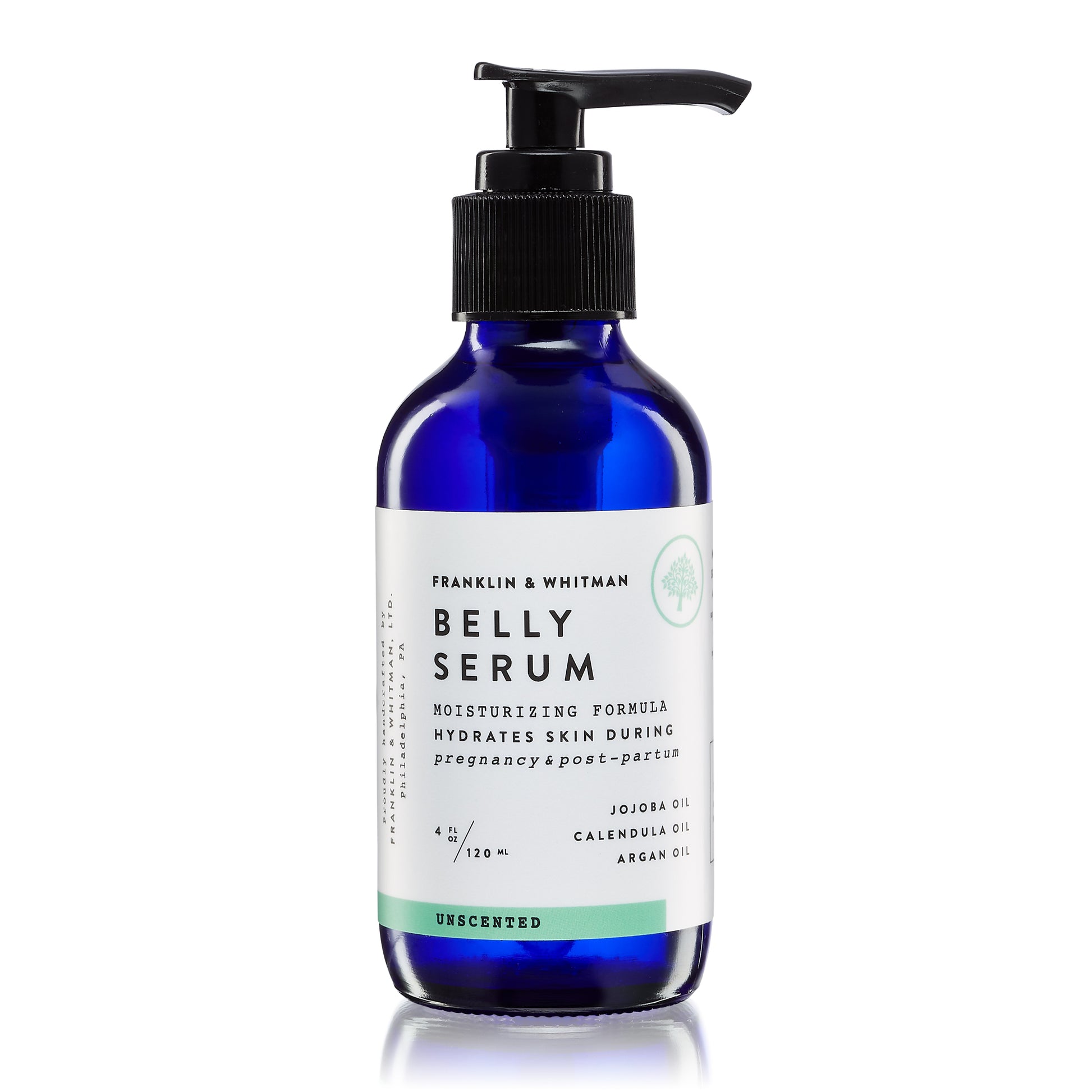 Vegan, plant based, cruelty free Belly Serum bottle for pregnant skin care